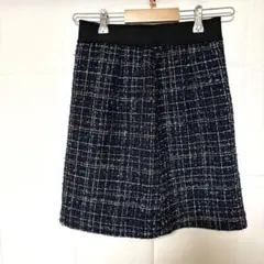 ♦︎ツイードタイトスカート　チェック柄　S ネイビー ウール混合　日本製