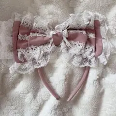 リボンカチューチャ ヘッドドレス ピンク ロリータ レース フリル ヘアアクセ