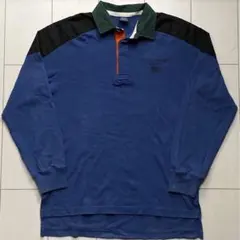 90s POLO ラルフローレン 星条旗 切替 ラガーシャツ ブルー ブラック