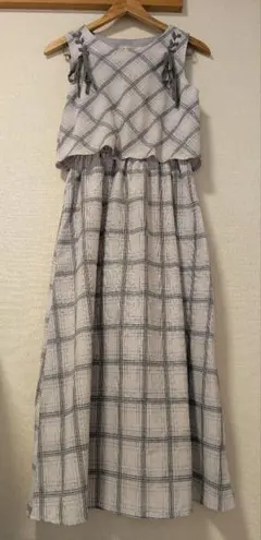 MAJESTIC LEGON レースアップチェックノースリワンピース