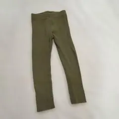 100キッズ カーキ リブ レギンス パンツ ウエストゴム