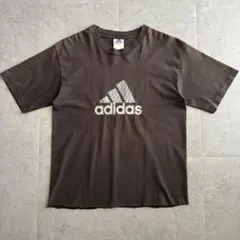 00s adidas Y2K Tシャツ フェード 墨黒 ラバープリント テック