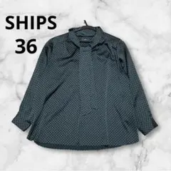 【美品】SHIPS 小紋ボウタイブラウス 2way Vネック グリーン　36