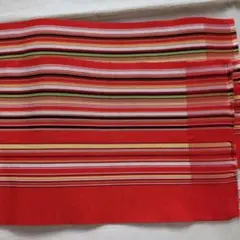 赤と多色ストライプの半幅帯