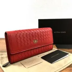 極美品 BOTTEGA VENETA イントレチャート 長財布 レッド 305 - メルカリ