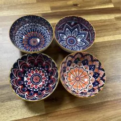 マンダラ模様 陶器製ボウル 4個セット　お茶わん