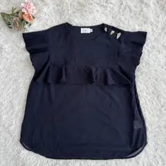 yori フリルデザインブラウス シルク混 ネイビー 38（680）