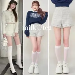 新品タグ付き ダーリッチ コンパクトフリンジツイードショートパンツ ホワイト M