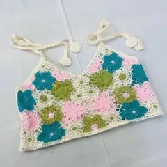 【在庫一掃セール】レディースかぎ針編みニットベスト（ピンク/フリーサイズ）