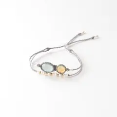 グリーンアパタイトとシトリン+淡水パールのマクラメ編み 天然石ブレスレット