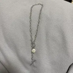 シルバーチェーンネックレス パール付き