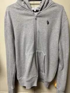グレー ジップアップパーカー フード付き