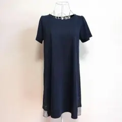 バイオレットティアラ レースワンピース チュニック 半袖 異素材切替 紺 Mのサムネイル