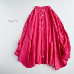美品✨hagumu ワイドギャザーボリュームブラウス コットン 赤 レッド 