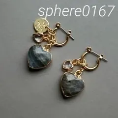 天然石ラブラドライトハートピアス　ハンドメイドピアス