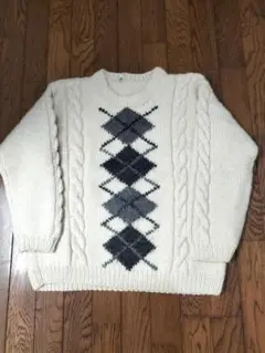 【12/16迄の限定お値下げ】手編み アーガイル模様 ニットセーター