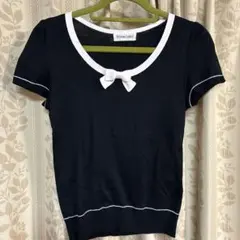Private label リボン付き黒半袖ニットのサムネイル