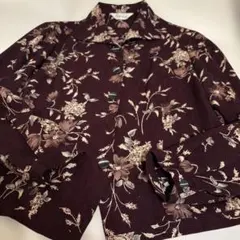 花柄長袖シャツ ワインレッド
