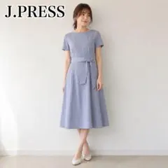 J.PRESS シアサッカー ストライプ ワンピース 半袖 ウエストリボンのサムネイル