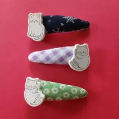 猫のモチーフ付き パッチン留め 3本セット