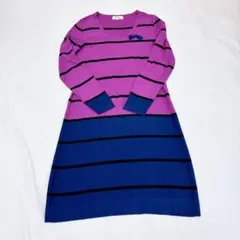大人可愛い ボーダー ソニアリキエル ニット リボン ワンピース 紫 青
