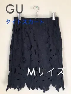 GU 人気　花柄レースタイトスカート M ネイビー　キレイめ　フォーマル　入学式