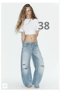 完売品！ ZARA TRF ダメージ加工ミッドライズバギージーンズ 32 - メルカリ