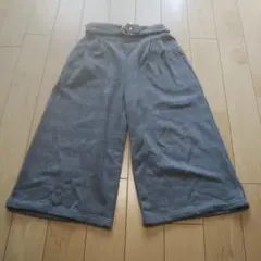 グレー チェック柄 ワイドレッグパンツ ベルト付き 140cm