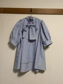 パフスリーブ ボウタイチュニック ボーダー