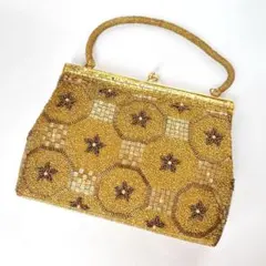 ビーズ装飾 ゴールドパーティーバッグ