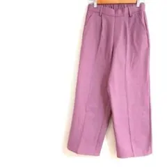 パープル ワイドパンツ ゴム入りウエスト M カジュアル　サイドポケット