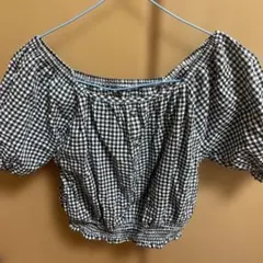 オフショルダー ギンガムチェック トップス