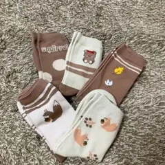 ☆ 靴下 レディース 中厚手 ソックス 22-25cm 5足 ブラウン