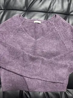 パープル Vネック ニット 長袖