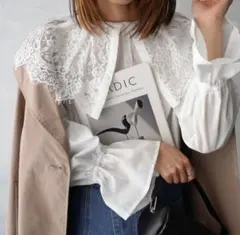 レースカラーキャンディースリーブブラウス　ホワイトのサムネイル