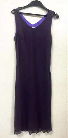 ボルドーVネック ノースリーブドレス ウエストリボン付き　サイズ9