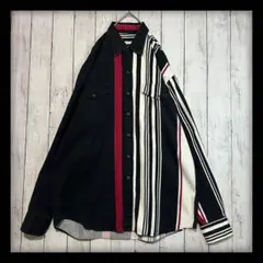 【USA製ヴィンテージ】ウエスタンシャツ☆アシンメトリー　ブラック XL相当