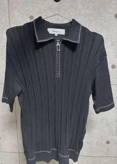CULLNI バイカラーメッシュニット ジップアップポロシャツ 1 黒✖️青