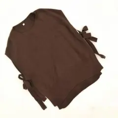 ニットベスト ジレ クルーネック サイドベルト シンプル レイヤード 重ね着 秋