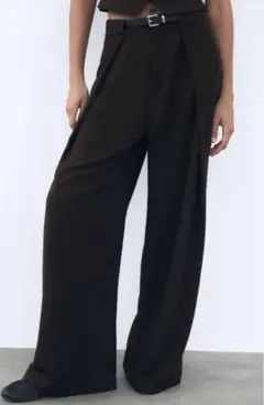 Zara ベルトディテール プリーツパンツ L サイズ