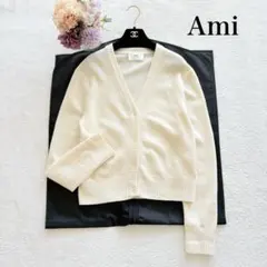 美品 AMI Paris カシミヤ混 ハート刺繍 カーディガン アイボリー XLのサムネイル