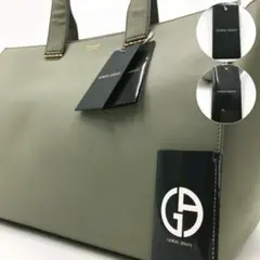 未使用級✨ジョルジオアルマーニ トート レザー カーキ A4 保存袋 定価20万のサムネイル