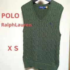Polo Ralph Lauren ケーブルニットベスト XS オリーブグリーン