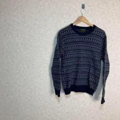 ニット　総柄　ネイビー　長袖　セーター　Lサイズ★