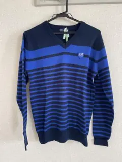 23GOLF 青と黒のストライプ Vネックセーター