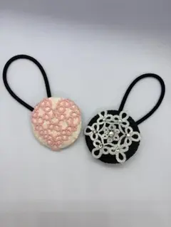 タティングレース　くるみボタン　ヘアゴム　ハンドメイド　キッズ