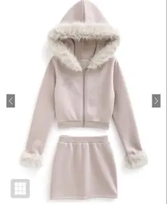 GRL ファー付きパーカー×ミニスカートスウェットセットアップ[pm413]