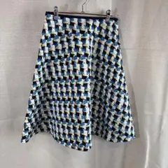 クミキョク　フレアスカート 青白黒 チェック柄 ひざ丈　サイズ1 ウエストゴム