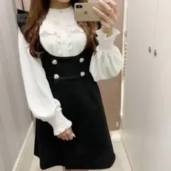 エブリン♡ evelyn ビジュー ボタン 　ジャンスカ ツイード 黒