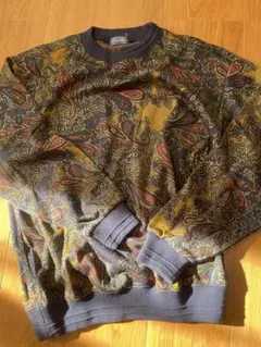 冬物セールニット　総柄古着セーター　ヴィンテージ　レトロ　Lサイズ　ペイズリー柄